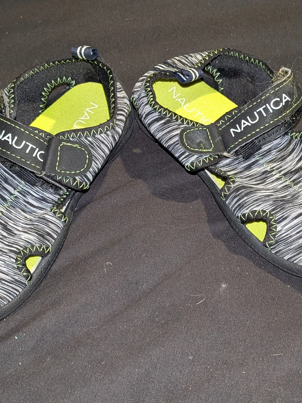 Nautica Kids Black and Lime Green Water Sandals with Hook-and-Loop Strap